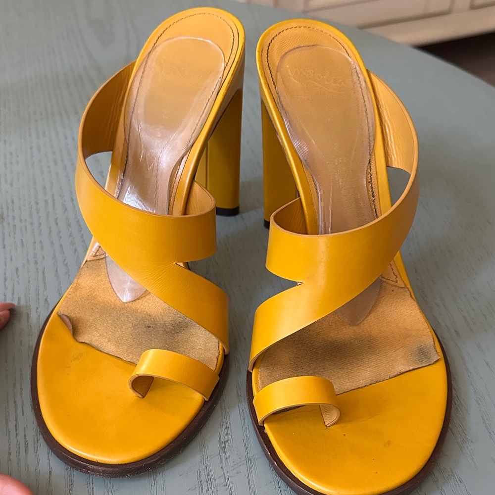 Tamara Mellon Yellow High Heel Slide Sandals